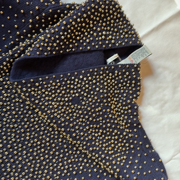 Vtg 80s Bonnie Boerer & Company Beaded Navy Blue Cowl Neck Sweater - Picture 9 of 9